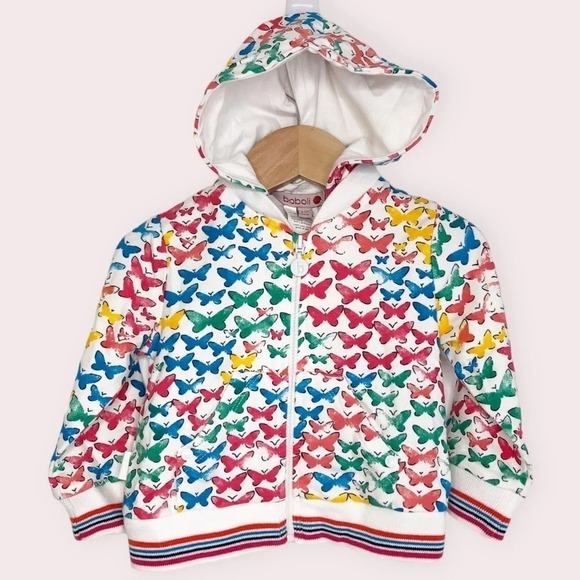 NWT Boboli hoodie jacket multicolor butterflies zip front size 12 months - Picture 1 of 11